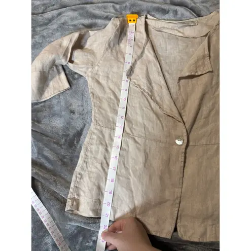 Viola Borghi Jacket Womens Medium 100% Linen Neutral Color Casual Fit Lagenlook Tan
