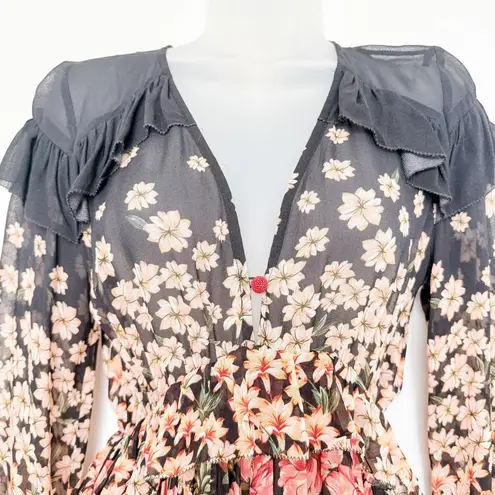 Farm Rio Farm Rio Womens Dress Sz S Rainbow Garden Maxi Sheer Fairy Grunge Dark Romantic