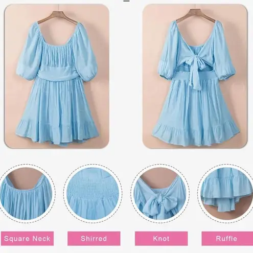 Lucy in the Sky Square Neck Tie Back Lantern Sleeve Ruffle A-Line Mini Dress