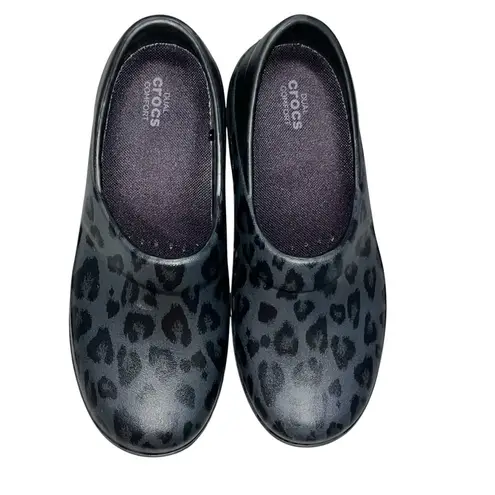 Crocs  Black & Gray Leopard Print Neria Pro Slip Resistant Work Clogs Shoes 7 - Image 2