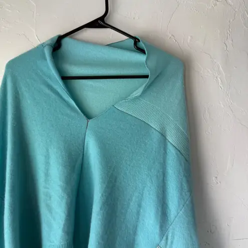 Blue Knit Poncho Cover Up Ruana Cape Shawl Asymmetric Hem Versatile Cashmere Size undefined