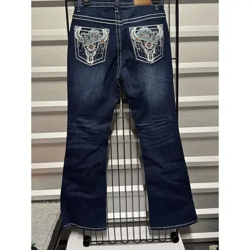 Y Jeans Los Angeles Women Y2K Flare Leg Bling Jeans Embelished Pockets Size 7/8 Blue