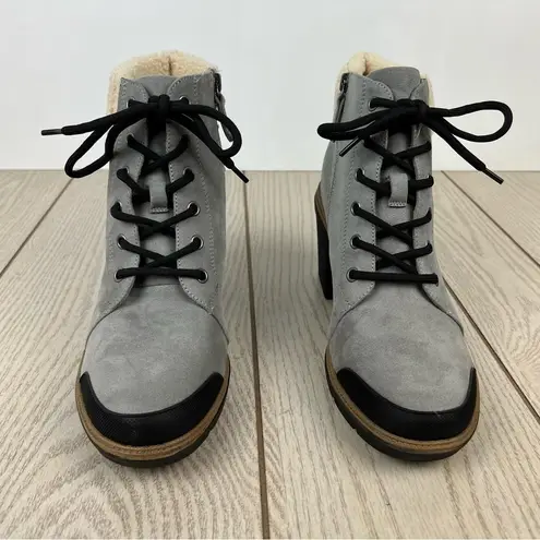 Dr. Scholls For the Love Lace-up Heel Booties 10M Soft Grey Faux Leather $130