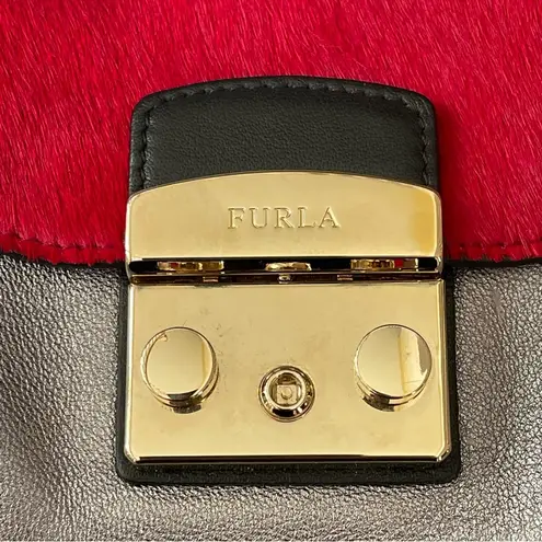 Furla Red Leather fur Pony Hair Belt Bag fanny pack Crossbody bag Made in Italy