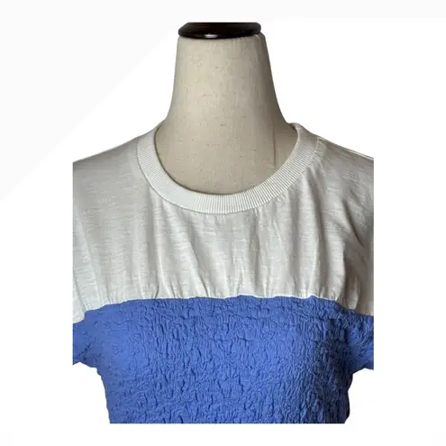Maeve Anthropologie Shirt Women Medium Blue White Textured Smocked Muscle Tee