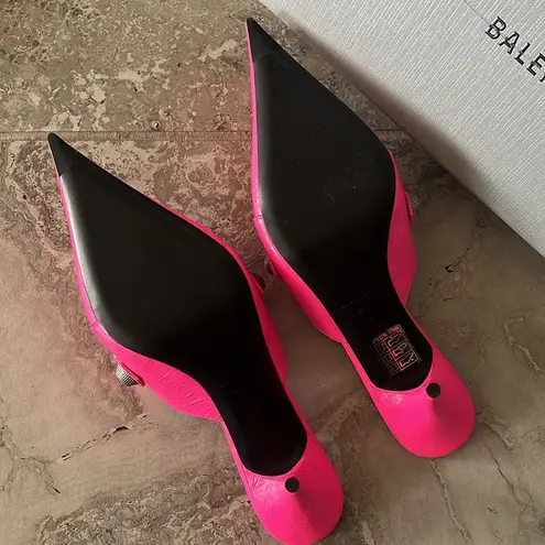 Balenciaga Cagole Pointed Toe Mules Mule in Fluo Pink/Aged Nickel, Size 37 NEW