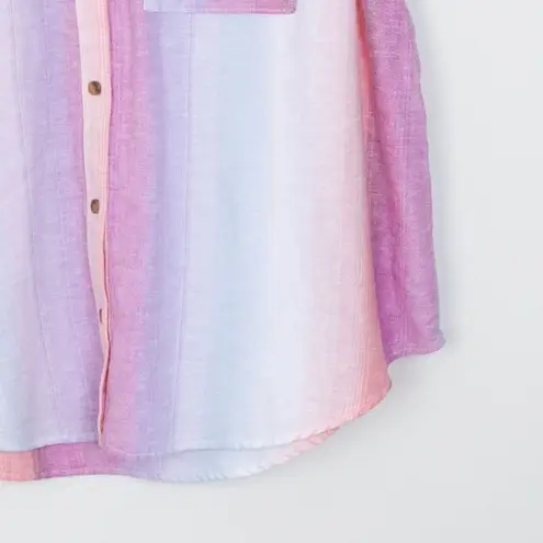 Terra & Sky Womens Button Down Linen Camp Shirt Size 0X Short Sleeve Ombre Work - Image 3