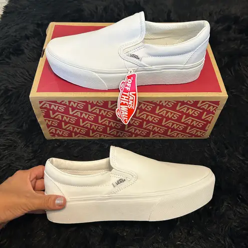 Vans White Platform Slip On Shoes Sneakers New