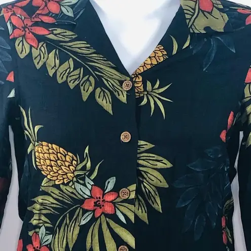 Caribbean Joe  Let Go Tropical Print 3/4 Length Sleeve Fitted Button Up Shirt