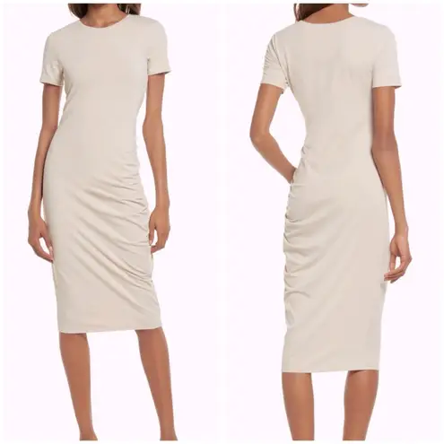 Treasure & Bond Women's Beige Oatmeal Ruched Side T-Shirt Midi Dress Size M