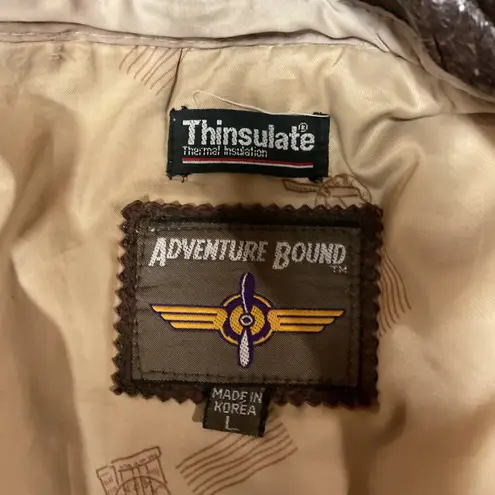 Adventure Bound Thinsulate Long Sleeve Belted 100% Leather Bomber Jacket Size L Brown Size L