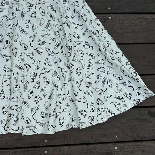 Eva Rose White w/ Black Cat Graphics Print Midi Skater Skirt Full Skirt Size M