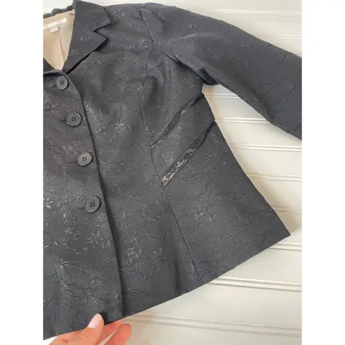 London Times Womans Black Jacquard Single Breasted Ruffled Hem Blazer Size 14