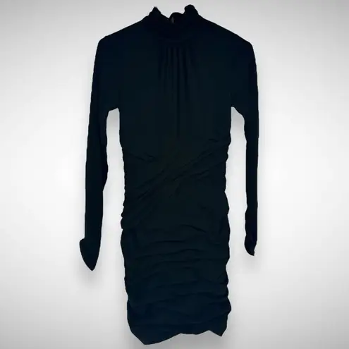 Cinq à Sept Cinq a Sept Amar Black Open Back Ruched Cross Over Stretch Mini Dress Size 2