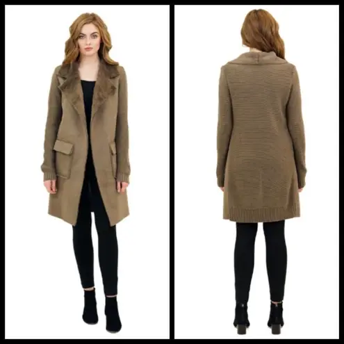 Love Token ππ Faux Fur Wide Collar Knit Trench Jacket Coat ~ Taupe Brown
