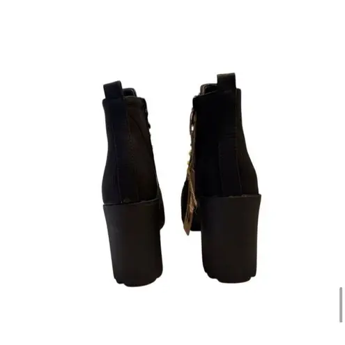 Seven7 Women's Black Chunky Lug Heel Lace-Up Ankle Platform Boots Size 10