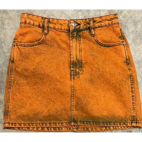 ZARA Super Stretch Jeans Short Mini Skirt - Size Small - Orange Denim