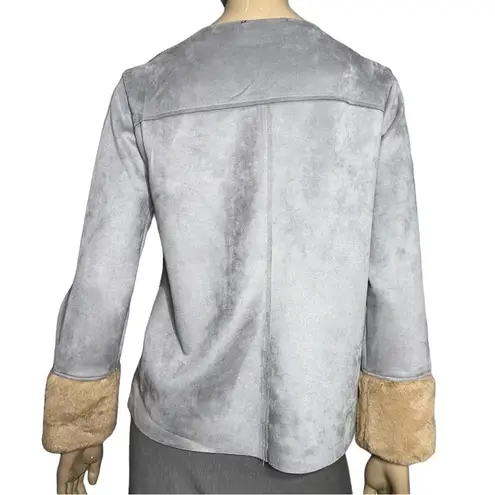 Catherine Malandrino Women’s Size M Heather Gray Ultra Suede Faux Fur Cuff Top