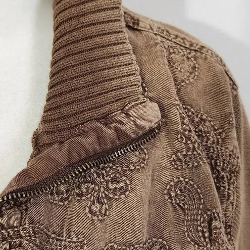 Denim & Co. Brown Bomber Sweater Jacket Size Medium Brown Zip