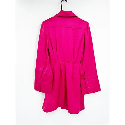 AJE Echo Mini Shirt Dress in Hot Pink Satin NEW Size 2