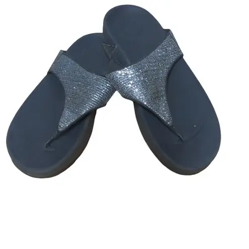 FitFlop Silver Lulu Superglitz Sandals Thong Flip Flop Sequins - Size 8
