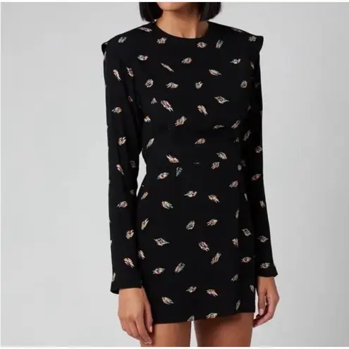 Rotate Birger Christensen Wanda Printed Black Mini Dress Size 6 Party Cocktail