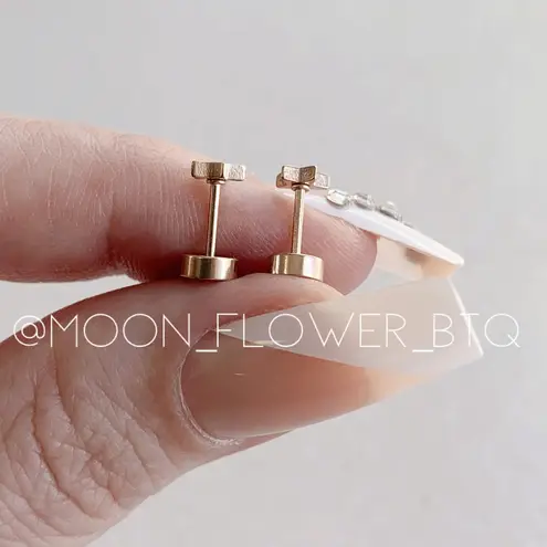 Tiny Rose Gold Star Flat Back Earrings Pink