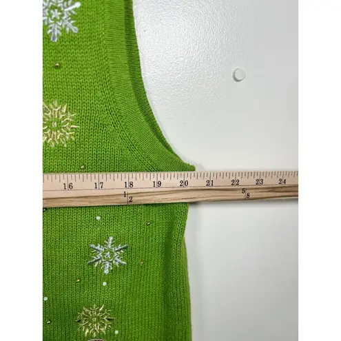 Reference Point NY Large Christmas Sweater Vest Zipper Snowman Green Snow Size XL