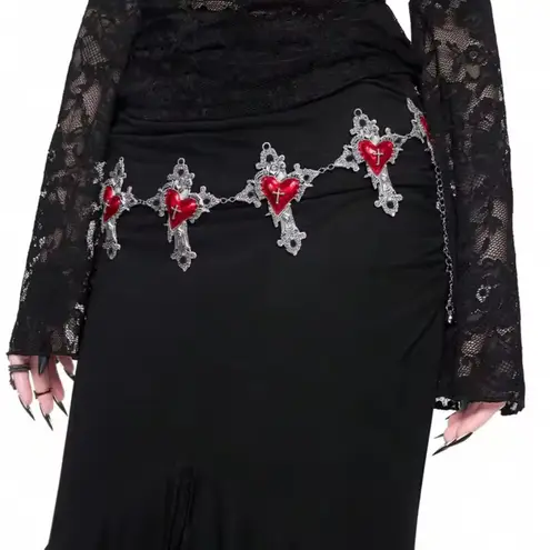 Hershine Gothic Heart Cross Chain Belt Red