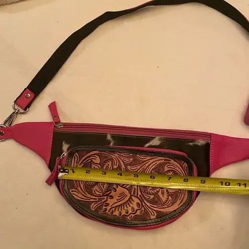 Western Cowhide and Tooled Leather Pink Fanny Pack