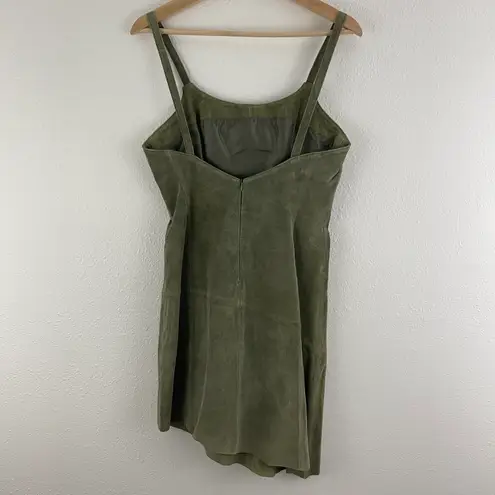 ARTURO Vintage 90s Army Green Suede Leather Grunge Asymmetrical Hem Mini Dress