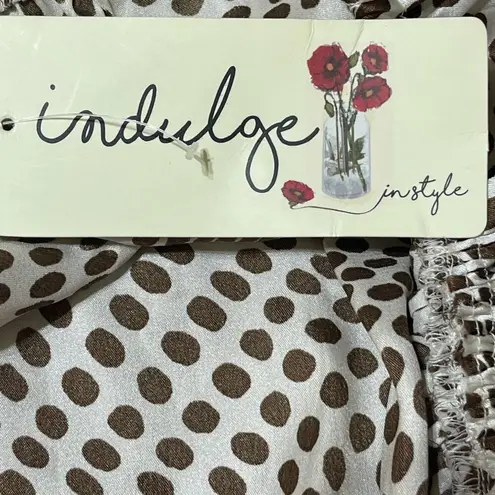 Indulge Maxi Dress Brown and Cream Dot V-Neck Open Back Size L Large