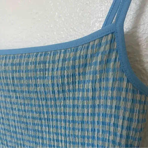 Wilfred XS Body Con Rouched Mini Dress Blue Spaghetti Straps Ribbed Stretchy