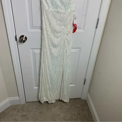 B Darlin  white fringe sequin slit front maxi dress homecoming prom bridal shower