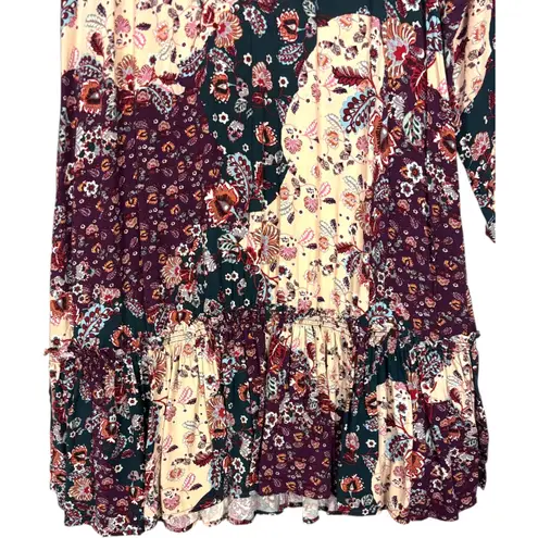 Adyson Parker Patchwork Floral Print Long Sleeve Tiered Ruffle Dress sz L Boho