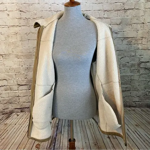 Shaver Lake Sherpa Lined Faux Suede Full Zip Jacket Tan Exposed Seams Medium