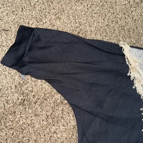 Vintage Women's Black Asymmetrical Fringe Western Shirt M Casual Shirt Size M