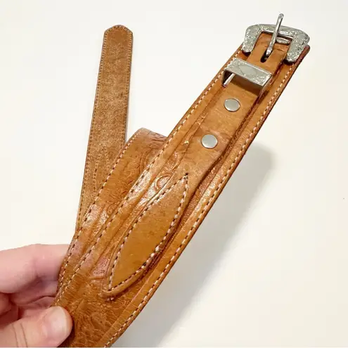 Tooled Leather Western Southwestern Buckle Waist Belt Tan