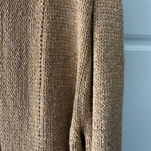 August Silk Metallic Open Front Cardigan M Evening Camel Gold Coastal Grandma - Image 2