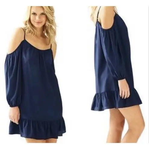 Lilly Pulitzer  Candace navy 100% silk open shoulder tank dress size xsmall