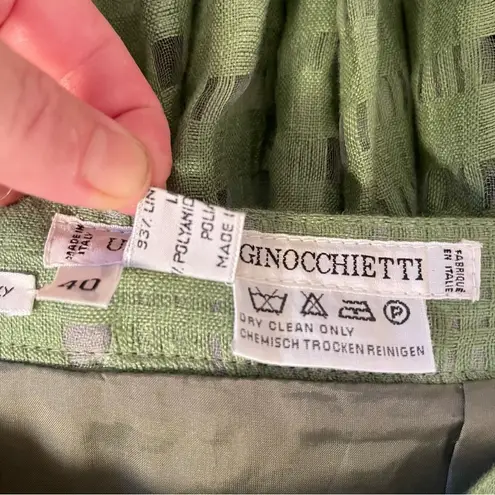 Vintage Umberto Ginocchietti Green Linen Mesh Circle Skirt EU 40 26" US 4