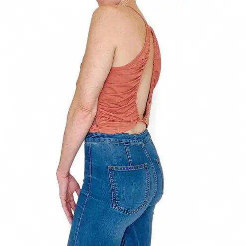 Free People Movement Orange Open Back Crop Ruched Work Out Tank Top