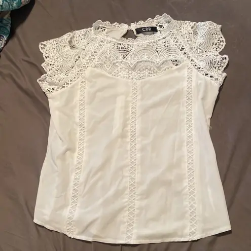 CBR White Crochet Lace Trim Splicing Casual Blouse