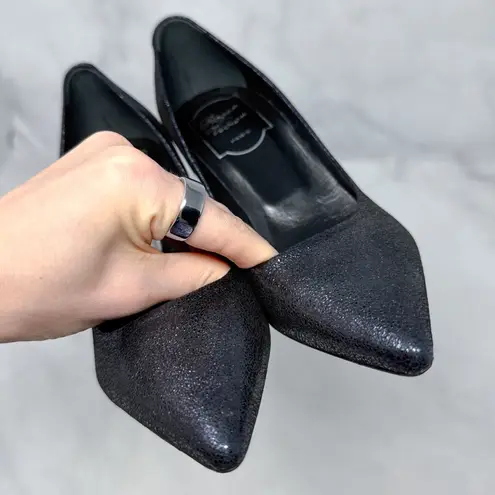 NEW Roger Vivier Metallic Leather Pointed Toe Mid Height Heel Pumps Navy Glam 35 Blue Size undefined