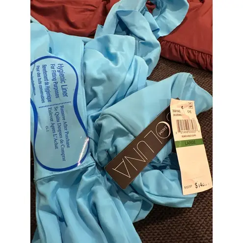 Soluna Swim Standard Buckle Up One Piece Bandeau Swimsuit Large Blue