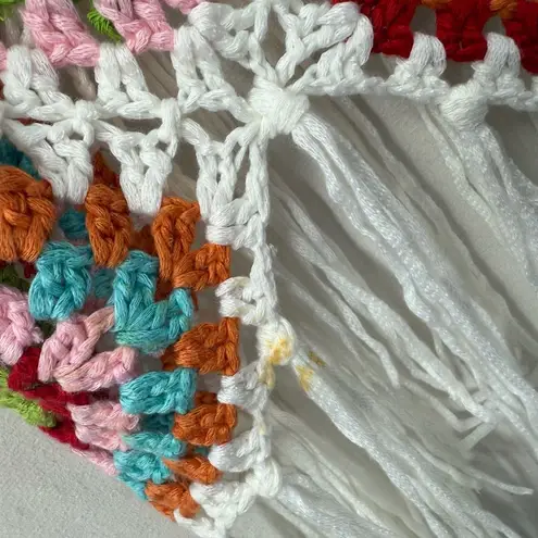 Women’s One Size Boho Granny Square Crop Top Fringe Festival