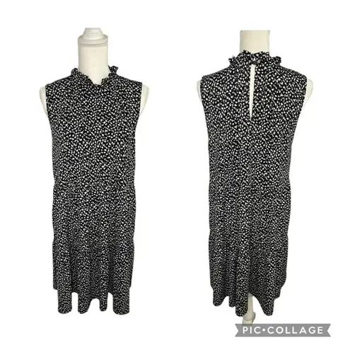 Rielle Ruffle Mock Neck Mini Tent Black Grey White Party Dress Size XL