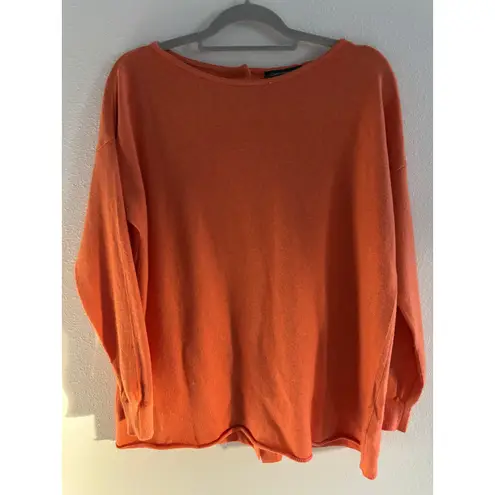 Cashmer Italy Sweater Womens Large Orange Scarf Button Back Ski Luxury Academia