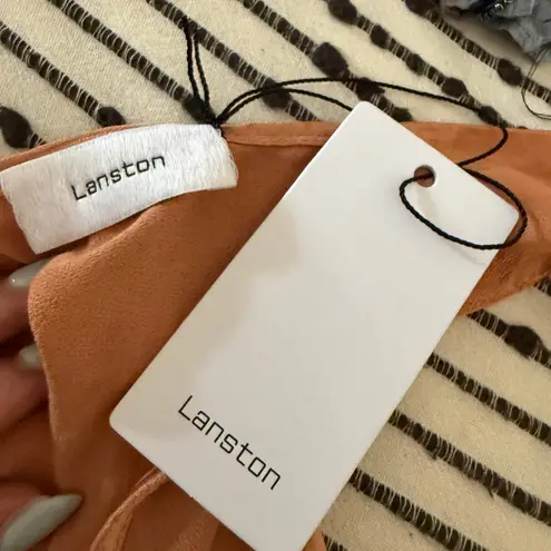 LANSTON Copper Satin Cross Front Flyaway Halter Style Sleeveless Top Small BNWT Brown