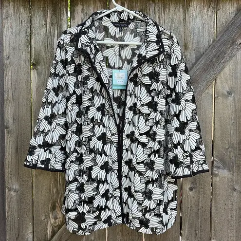 Ming Wang NWT Blazer Top Black White Floral Embroidered Size XL Retail $235.00